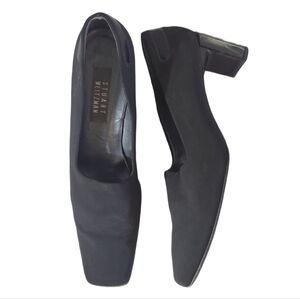 Stuart Weitznan Black Crepe Square Toe Block Heel Pumps Size 8 AA